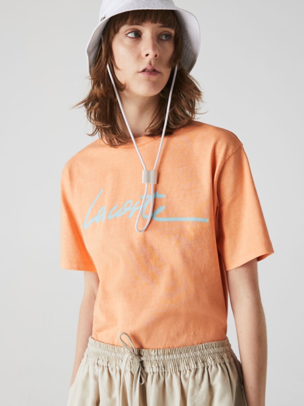 Lacoste Peach Script Logo Tee